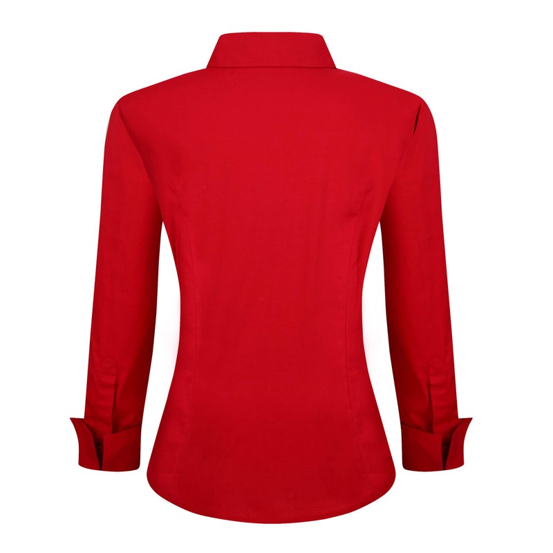 Alex Vando Womens Dress Shirts Wrinkle Free Regular Fit Long Sleeve Stretch Work Shirt,Red,S - Image 2